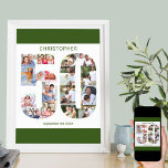 Foto Collage Number 50 Personalisiert 50. Geburtst Poster<br><div class="desc">Custom Poster mit der Nummer 50 Foto Collage - perfekt für ein einzigartiges 50. Geburtstagsgeschenk. Das Poster ist weiß mit waldgrünen Rändern und Typografie. Die Foto-Collage hält bis zu 17 Ihrer aktuellen Lieblings-Fotos oder erstellen Sie Ihre eigene Zeitlinie der letzten 50 Jahre. Die Vorlage ist für Sie bereit, den Geburtstagsnamen...</div>