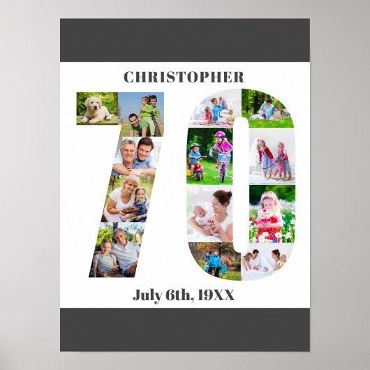 Foto Collage Number 70 Personalisiert 70. Geburtst Poster (Vorne)