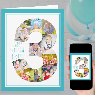 Foto Collage Nummer 3 Junge 3. Geburtstag Karte