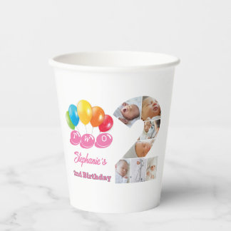 Foto Collage Nummer Zwei Mädchenname 2. Geburtstag Pappbecher