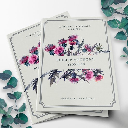 Foto Collage Obituary Scottish Thistle Funerary Programm