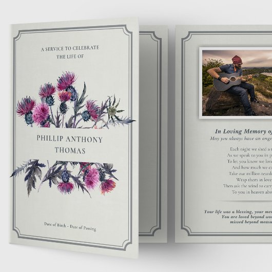 Foto Collage Obituary Scottish Thistle Funerary Programm