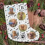 Foto Collage Pads Prints Hearts Dog Kleiner Weihnachtsstrumpf<br><div class="desc">Dekorieren Sie Ihre Zuhause und verwöhnen Sie Ihr Lieblingstier mit diesem niedlichen Haustier Foto Collage und monogramm Weihnachten Strumpf mit Glitzer Pfoten Drucke. 12 Fotos, 6 auf jeder Seite, für alle Ihre Jahre Lieblings-Fotos und Erinnerungen. Sie können ein Foto machen, um jeden Monat des Jahres zu feiern, oder nur Ihre...</div>