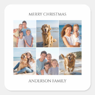 Foto Collage Personalisiert Frohe Weihnachten Quadratischer Aufkleber