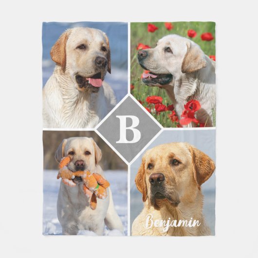 Foto Collage Personalisiert Monogram Dog Fleecedecke (Vorderseite)