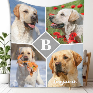 Foto Collage Personalisiert Monogram Dog Fleecedecke