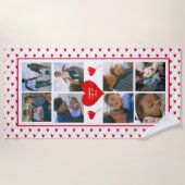 Foto Collage Personalisiert Red Heart & Name White Strandtuch (Vorderseite)
