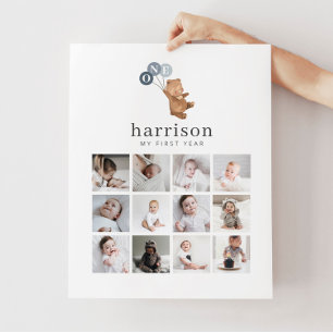 Foto Collage Poster - Bären 3 Blue Balloons