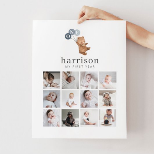 Foto Collage Poster - Bären 3 Blue Balloons