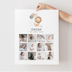 Foto Collage Poster - Löwe mit 3 braunen Balloons