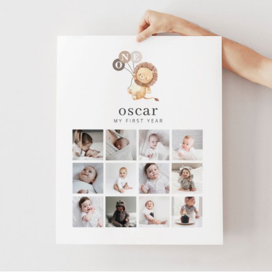 Foto Collage Poster - Löwe mit 3 braunen Balloons