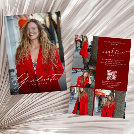 Foto-Collage QR-Code Burgunder Abschlussparty Einladung