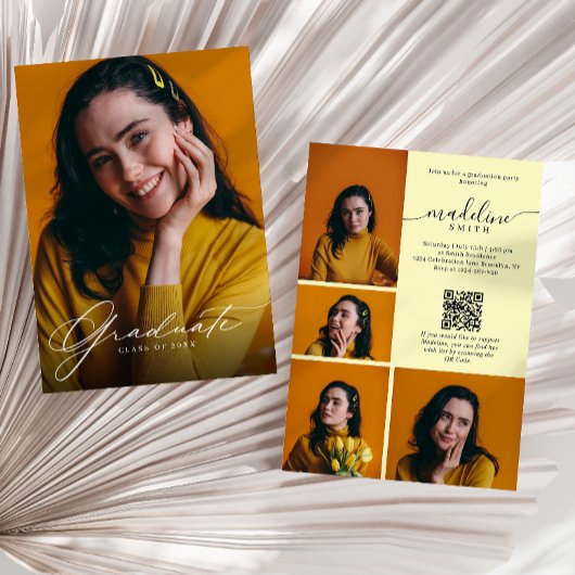 Foto-Collage QR-Code Gelbe Abschlussfeier Einladung