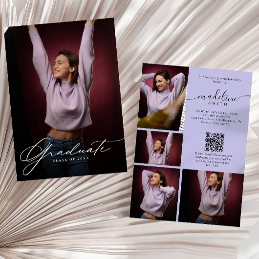 Foto-Collage QR-Code Lila Abschlussfeier Einladung