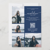 Foto-Collage QR-Code Navyblau Abschlussfeier Einladung (Rückseite)