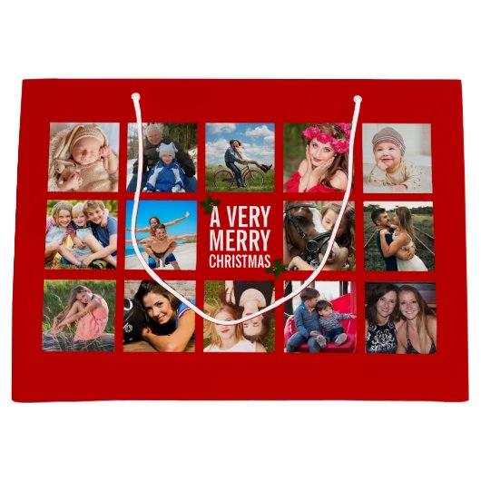 Foto Collage Red Christmas Große Geschenktasche Große Geschenktüte (Vorderseite)