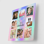 Foto Collage Regenbogenfamilie monogramm holografi Quadratische Wanduhr (Winkel)