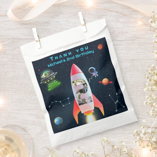 Foto Collage Riege Zwei | Rocket Space 2. Geburtst Geschenktütchen (Ausgeschnitten)