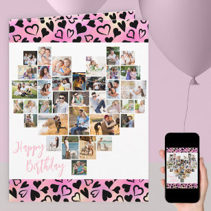 Foto Collage Rosa Herz jedes Alter Geburtstag Karte