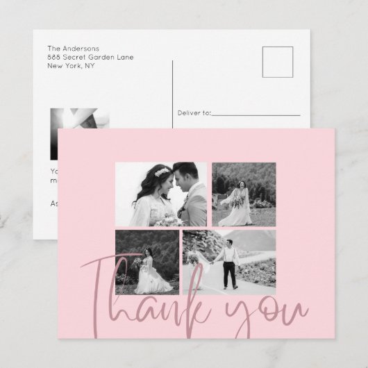 Foto Collage Rose Elegante Wedding Vielen Dank Postkarte (Vorne/Hinten)