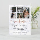 Foto Collage Rose Gold Glitzer Kalligrafie Hübsch Einladung (Stehend Vorderseite)