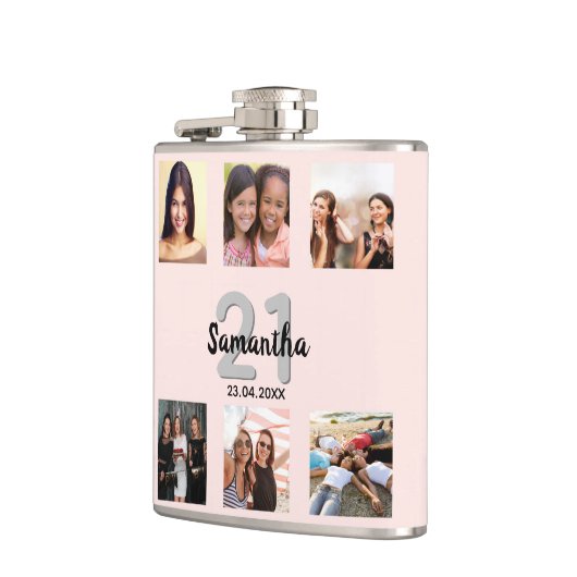 Foto-Collage-Rose Gold-Monogramm Flachmann (Links)