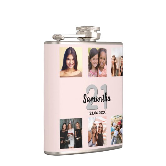 Foto-Collage-Rose Gold-Monogramm Flachmann (Rechts)