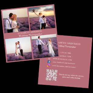 Foto Collage Rose Gold QR Code Social Media Quadratische Visitenkarte