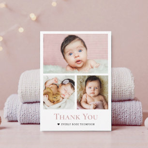 Foto-Collage Roségold Rosa Mädchen Baby-Party  Dankeskarte