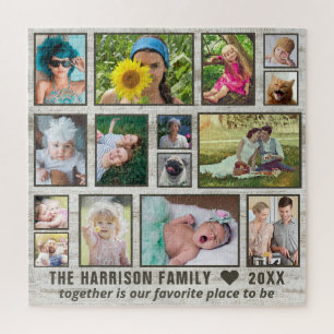 Foto Collage Rustic Wood Custom Family Pic Square Puzzle