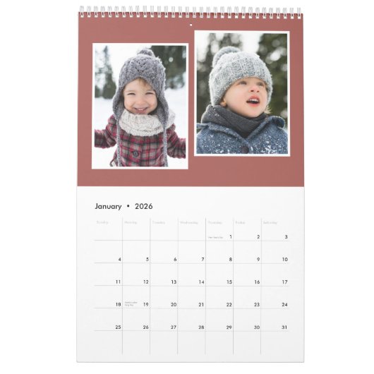 Foto-Collage rustikale Terrakotta Monogramm Kalender (Jan 2026)