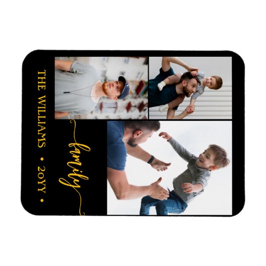 Foto-Collage-Schwarz-Gold-Skript-Magnet Magnet (Horizontal)
