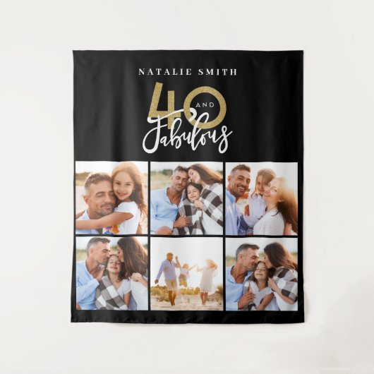 Foto Collage schwarz und gold 40 und fabelhaft Wandteppich (Vorderseite)