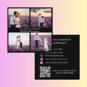 Foto Collage Schwarz-weiß QR Code Social Media Quadratische Visitenkarte