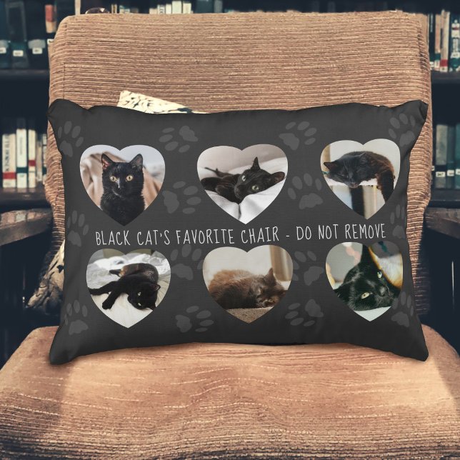 Foto Collage Schwarze Katze Lieblingspillover Dekokissen (Does you cat have a favorite chair? Upload their photos to this accent pillow and put it on it)