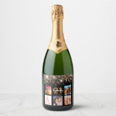 Foto-Collage schwarzes Gold Glitzer Name Schaumweinetikett (Vorderseite)