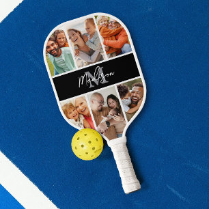 Foto-Collage Schwarzes Monogramm Pickleball Schläger