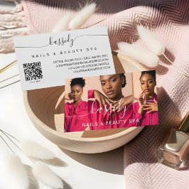 Foto Collage Script Calligrafy Monogram QR Code Visitenkarte