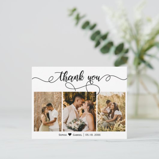 Foto Collage Script Hochzeit Danke Postcard Postkarte (Stehend Vorderseite)