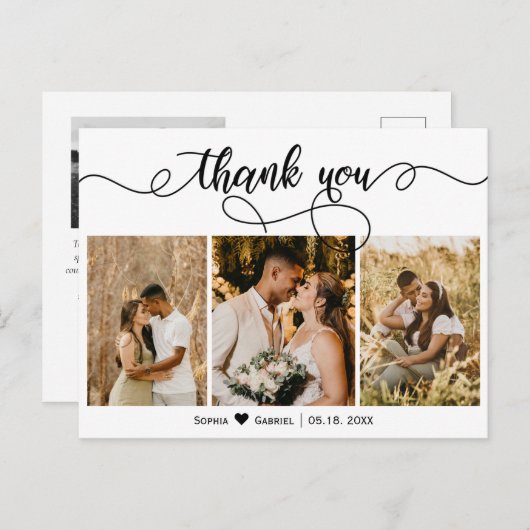 Foto Collage Script Hochzeit Danke Postcard Postkarte (Vorne/Hinten)