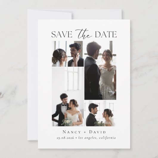 Foto-Collage-Script-Typografie Hochzeit Save The Date (Vorderseite)