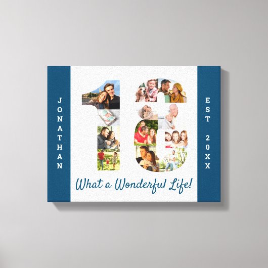 Foto Collage Set in Nummer 18 Blue White Custom Leinwanddruck (Vorderseite)