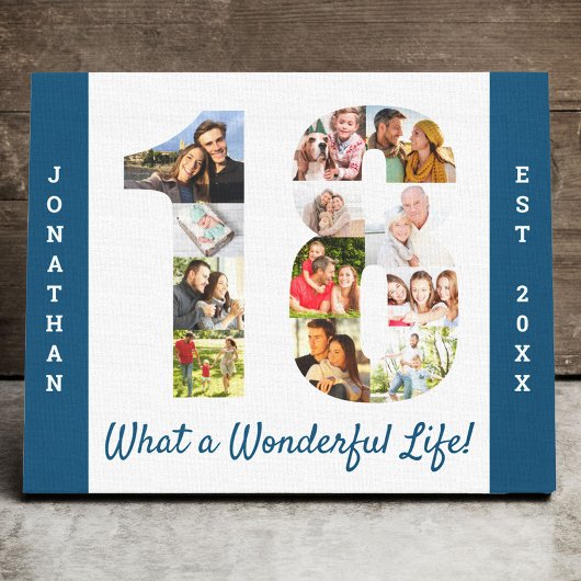 Foto Collage Set in Nummer 18 Blue White Custom Leinwanddruck