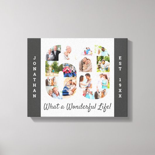 Foto Collage Set in Nummer 60 Grauweiß Leinwanddruck (Vorderseite)