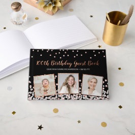 Foto Collage Silver Rose Gold 100. Geburtstag Gästebuch