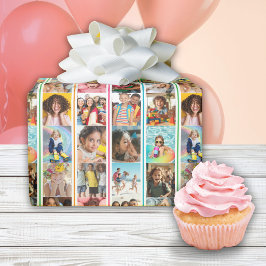 Foto Collage Simple Stripes Geburtstag Geschenkpapier