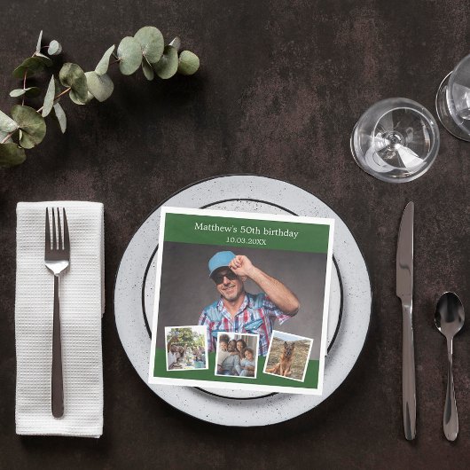 Foto Collage Smaragdgrün Geburtstagsparty Serviette