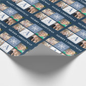 Foto Collage Snowflake Blue Monogram Christmas Geschenkpapier (Ecke)