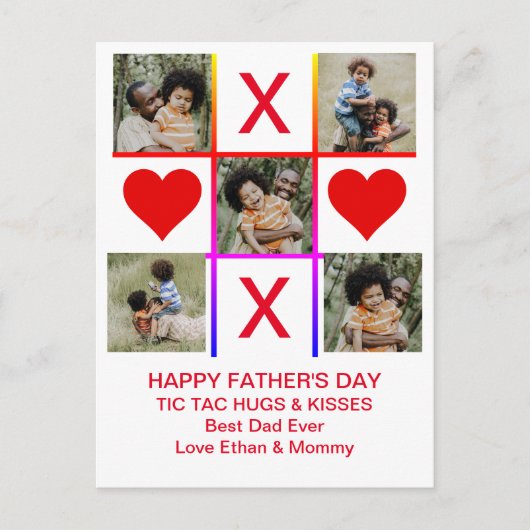 Foto Collage Tic Tac Toe Hugs Kisses Vathers Day Postkarte (Vorderseite)