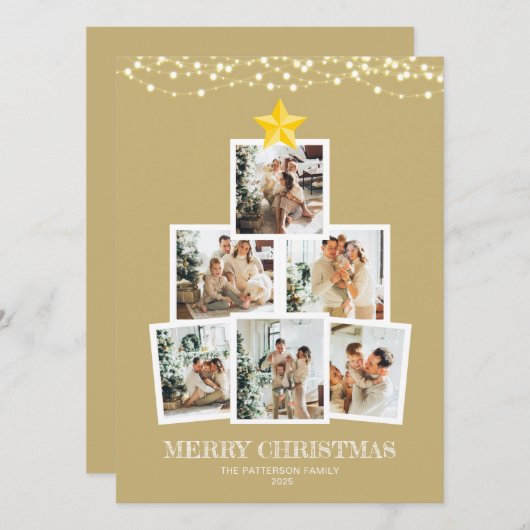 Foto Collage Tree Gold String lights Weihnachten (Vorne/Hinten)